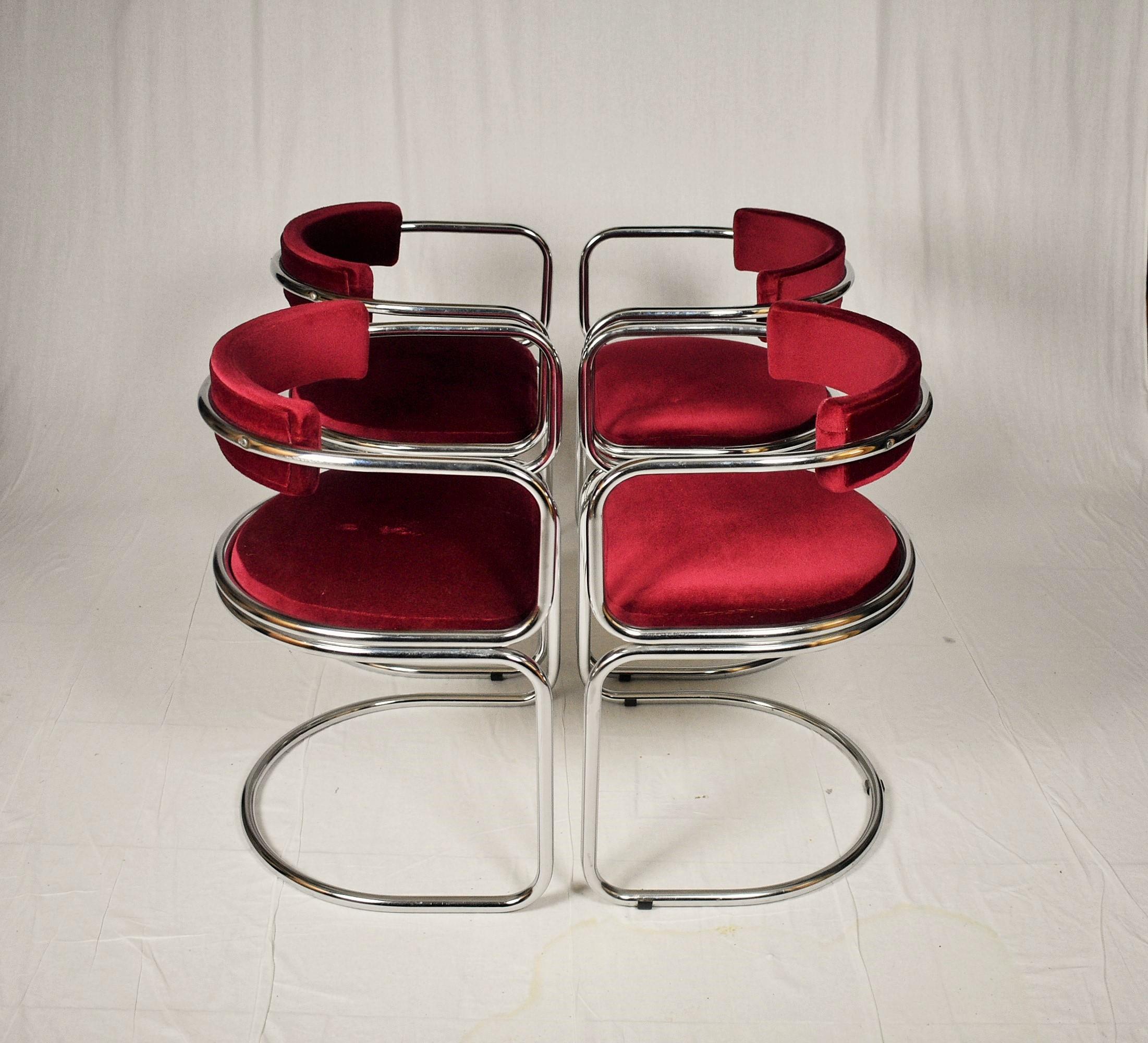 Set of 4 Swiss Modernist Tubular 1970s Dining Chairs by Zougoise Victoria 1