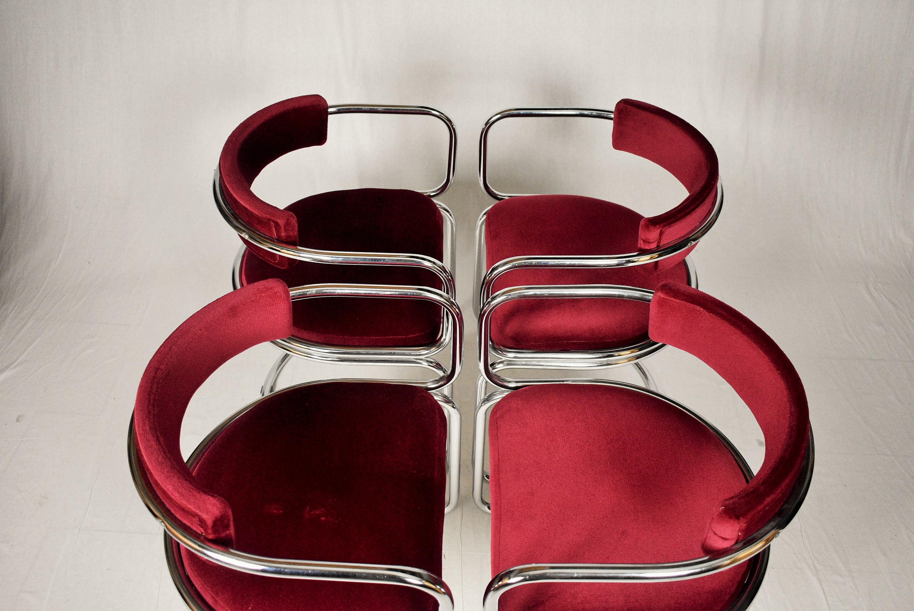 Set of 4 Swiss Modernist Tubular 1970s Dining Chairs by Zougoise Victoria 2