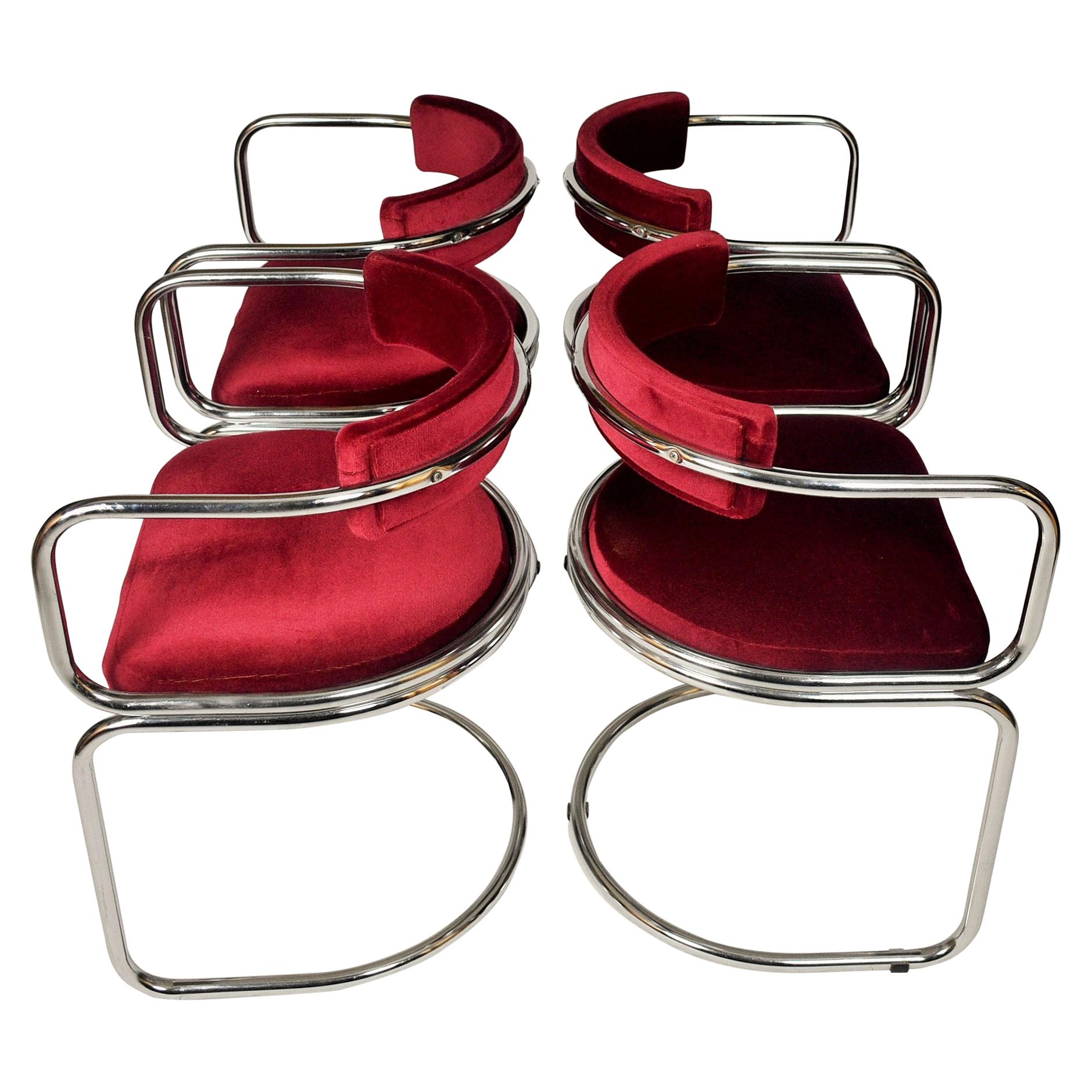 Set of 4 Swiss Modernist Tubular 1970s Dining Chairs by Zougoise Victoria