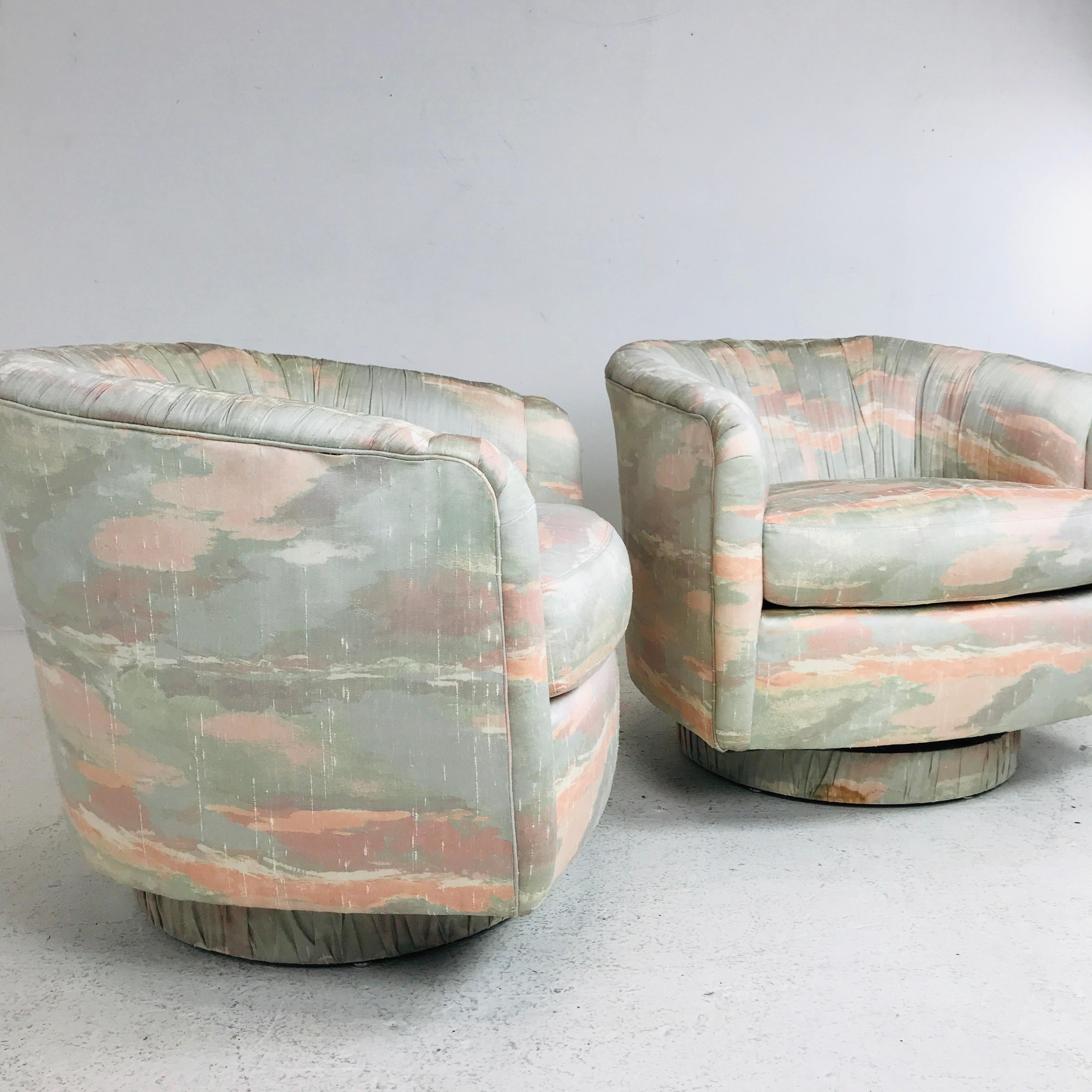 Fabric Set of 4 Swivel Club Chairs in the Style of Milo Baughman