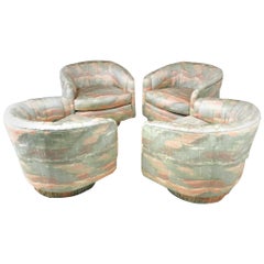 Set of 4 Swivel Club Chairs in the Style of Milo Baughman