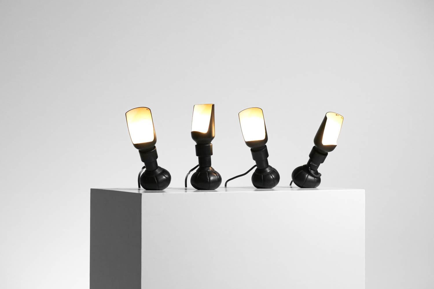 Mid-Century Modern Set of 4 table lamps model 600p leather and metal Arteluce Gino Sarfatti