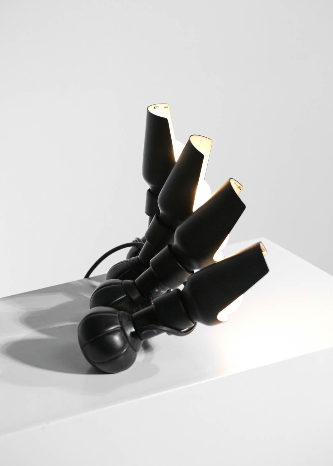 Metal Set of 4 table lamps model 600p leather and metal Arteluce Gino Sarfatti
