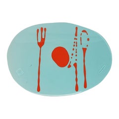 Juego de 4 salvamanteles Table Mates en aguamarina transparente y naranja mate de Gaetano Pesce