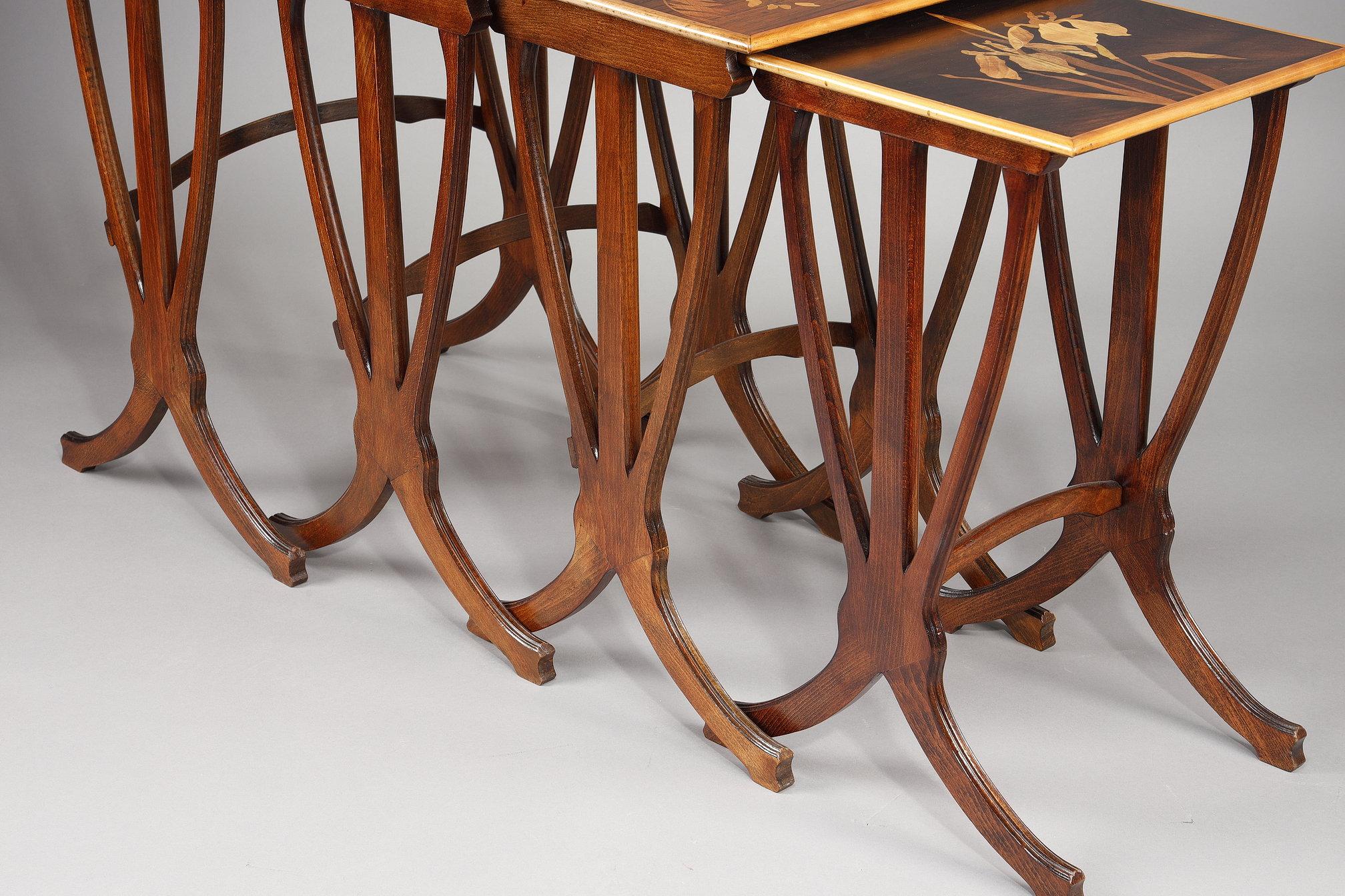 Set of 4 Tables Gigognes signed Gallé For Sale 3