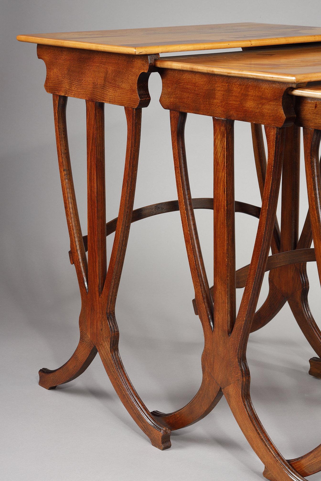 Set of 4 Tables Gigognes signed Gallé For Sale 6