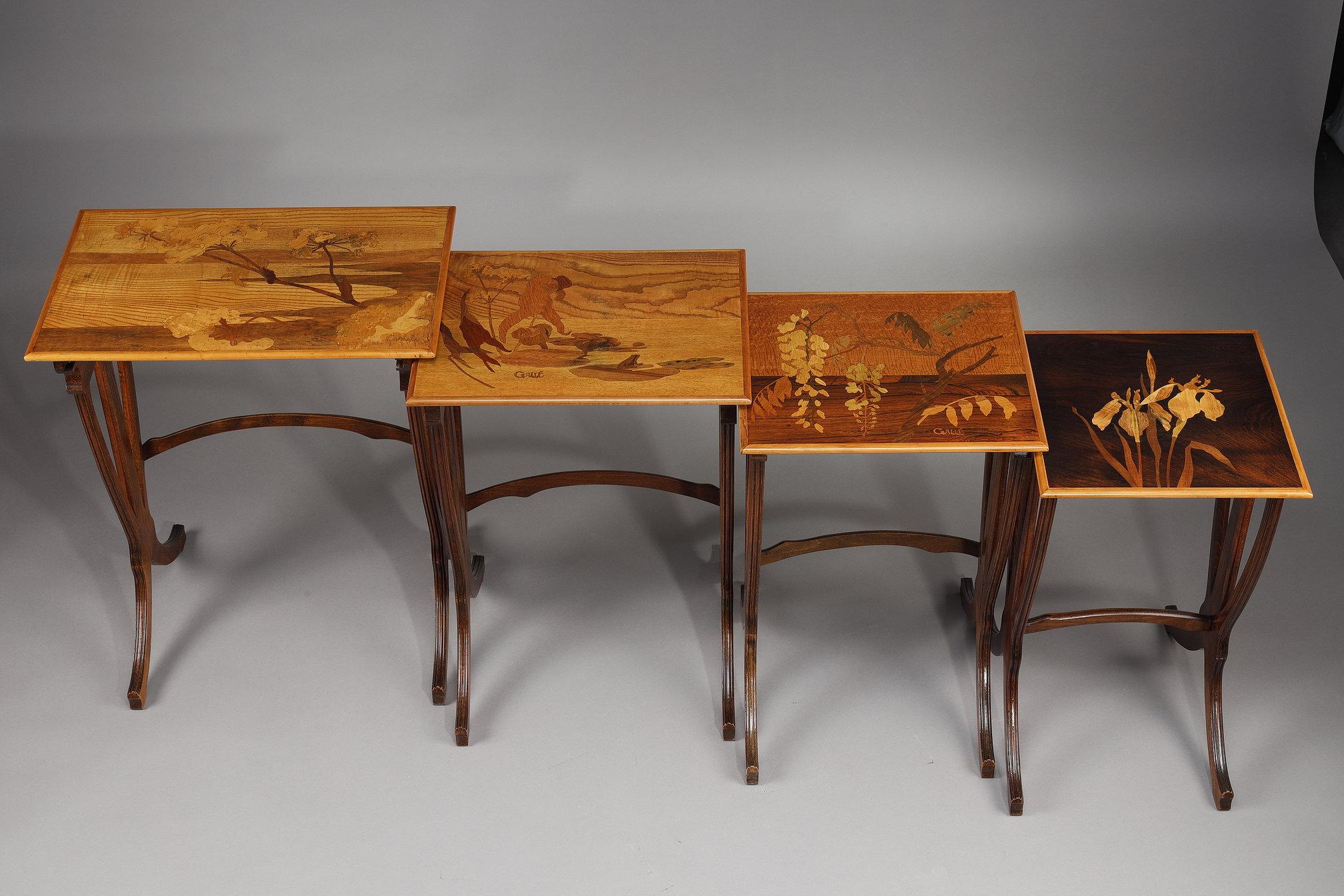 Set of 4 Tables Gigognes signed Gallé For Sale 7