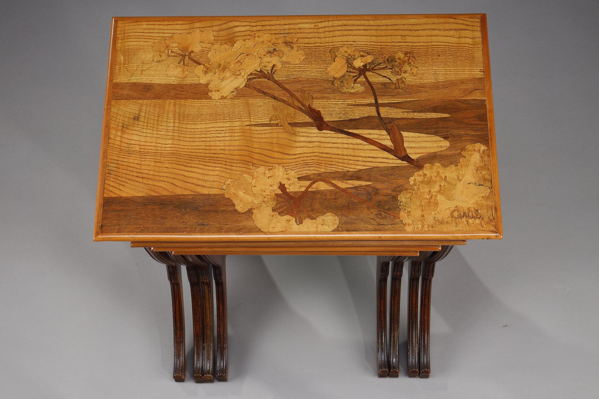 Set of 4 Tables Gigognes signed Gallé For Sale 8