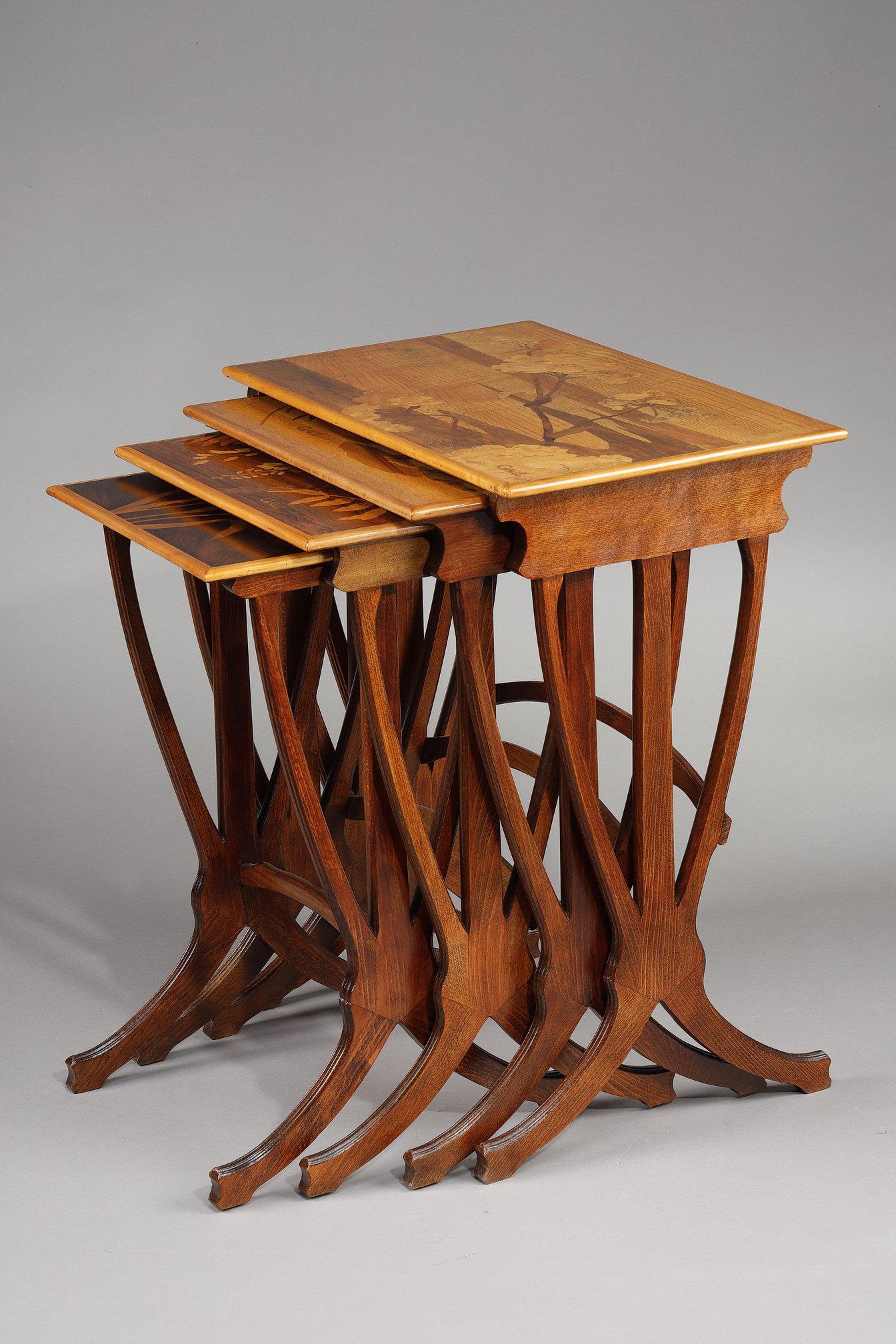 French Set of 4 Tables Gigognes signed Gallé For Sale