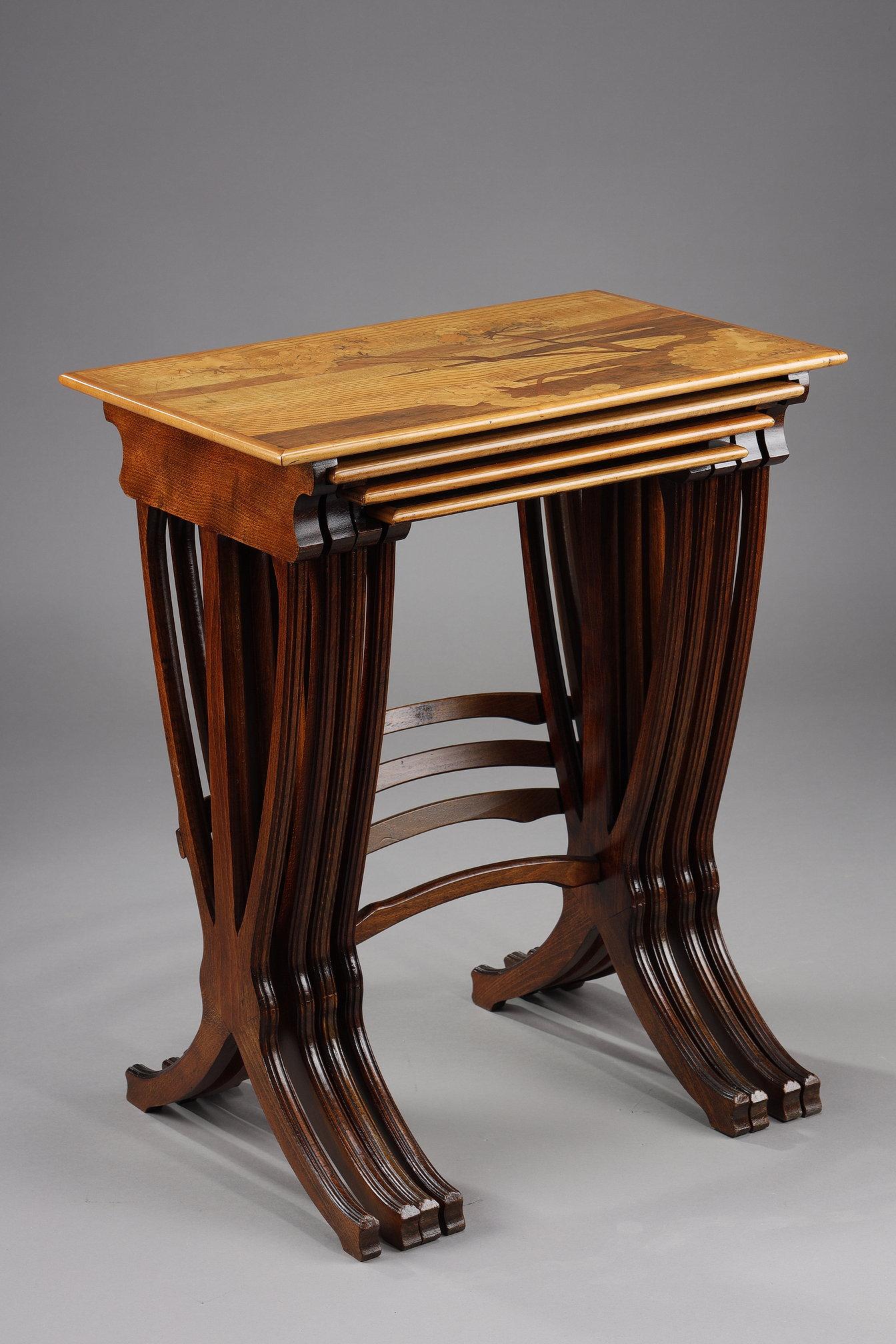 Marquetry Set of 4 Tables Gigognes signed Gallé For Sale