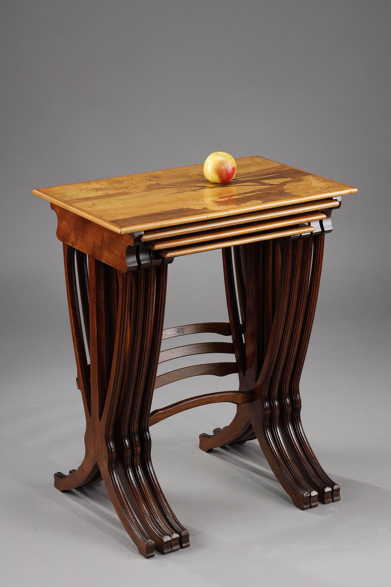 Set of 4 Tables Gigognes signed Gallé In Good Condition For Sale In Paris, FR