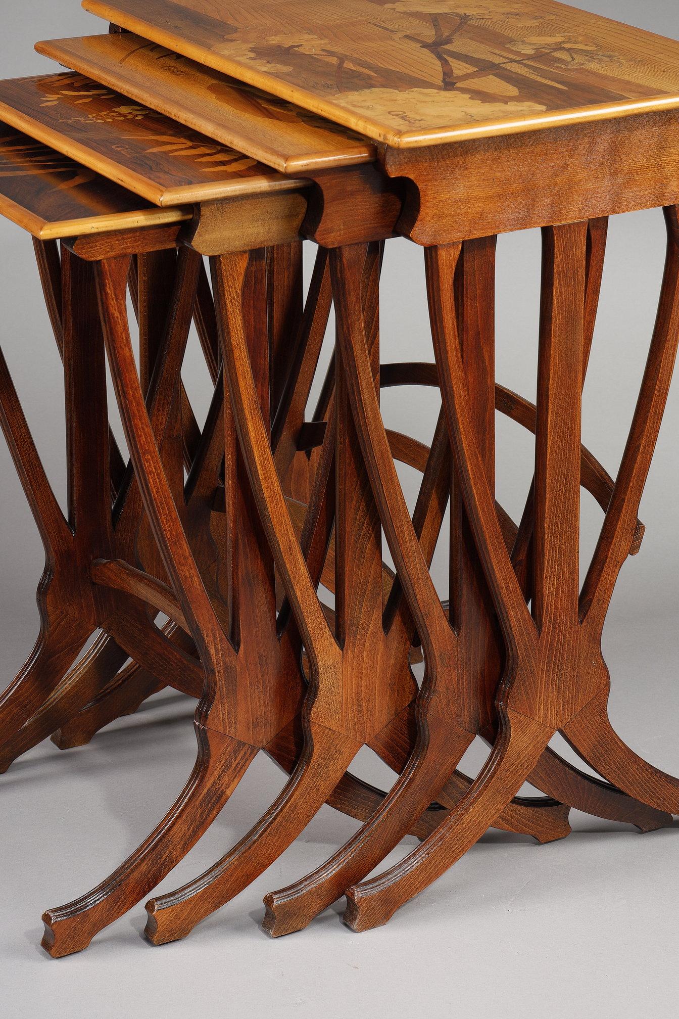 Wood Set of 4 Tables Gigognes signed Gallé For Sale