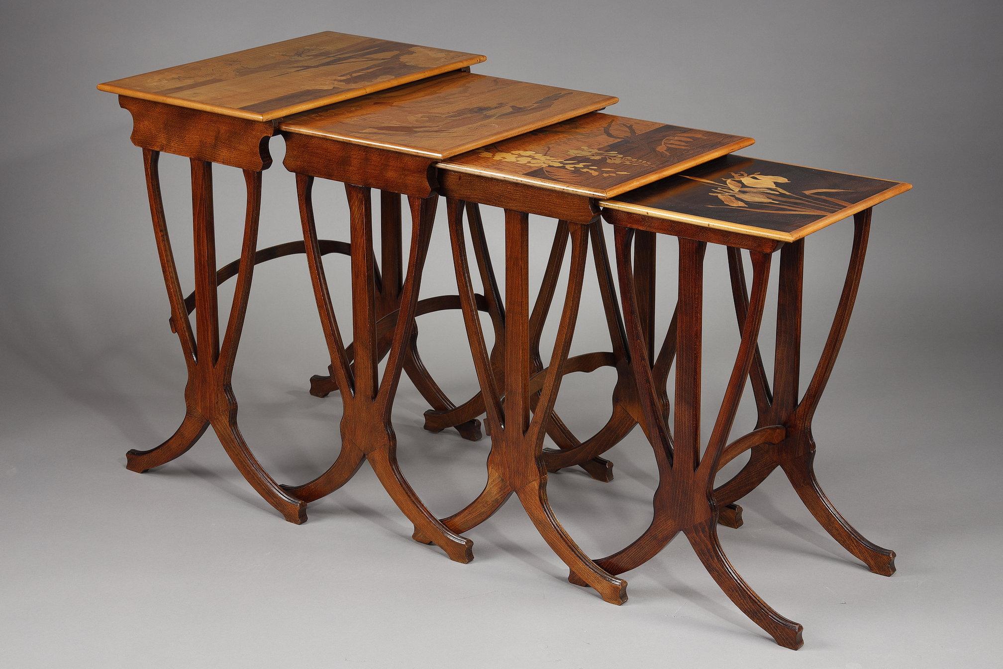 Set of 4 Tables Gigognes signed Gallé For Sale 1