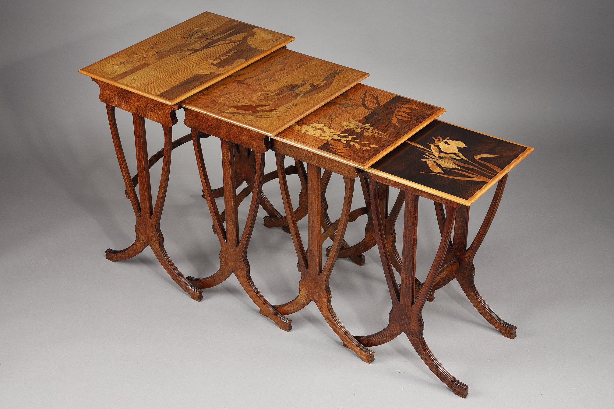 Set of 4 Tables Gigognes signed Gallé For Sale 2