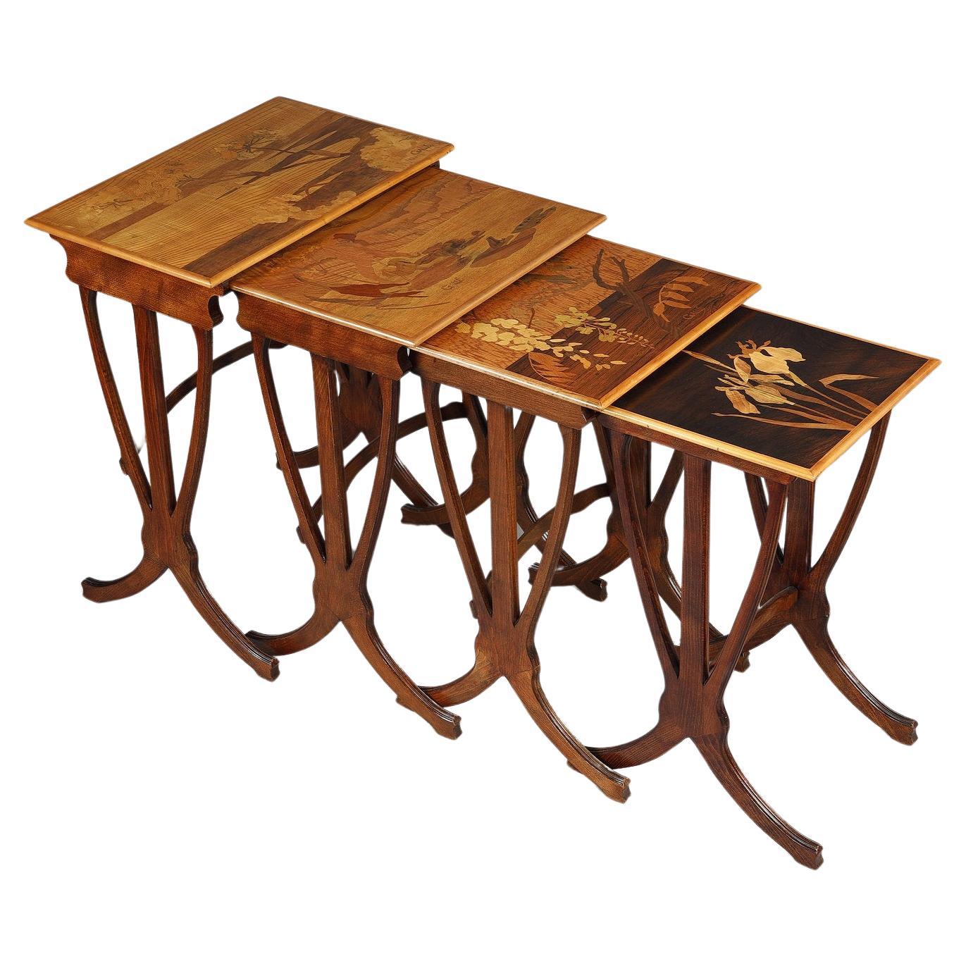 Set of 4 Tables Gigognes signed Gallé For Sale