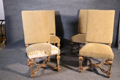 Set of 4 Tall Back French Louis XVI Style Painted and Gilded Dining Chairs