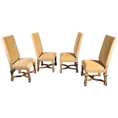 Set of 4 Tall Back French Louis XVI Style Painted and Gilded Dining Chairs