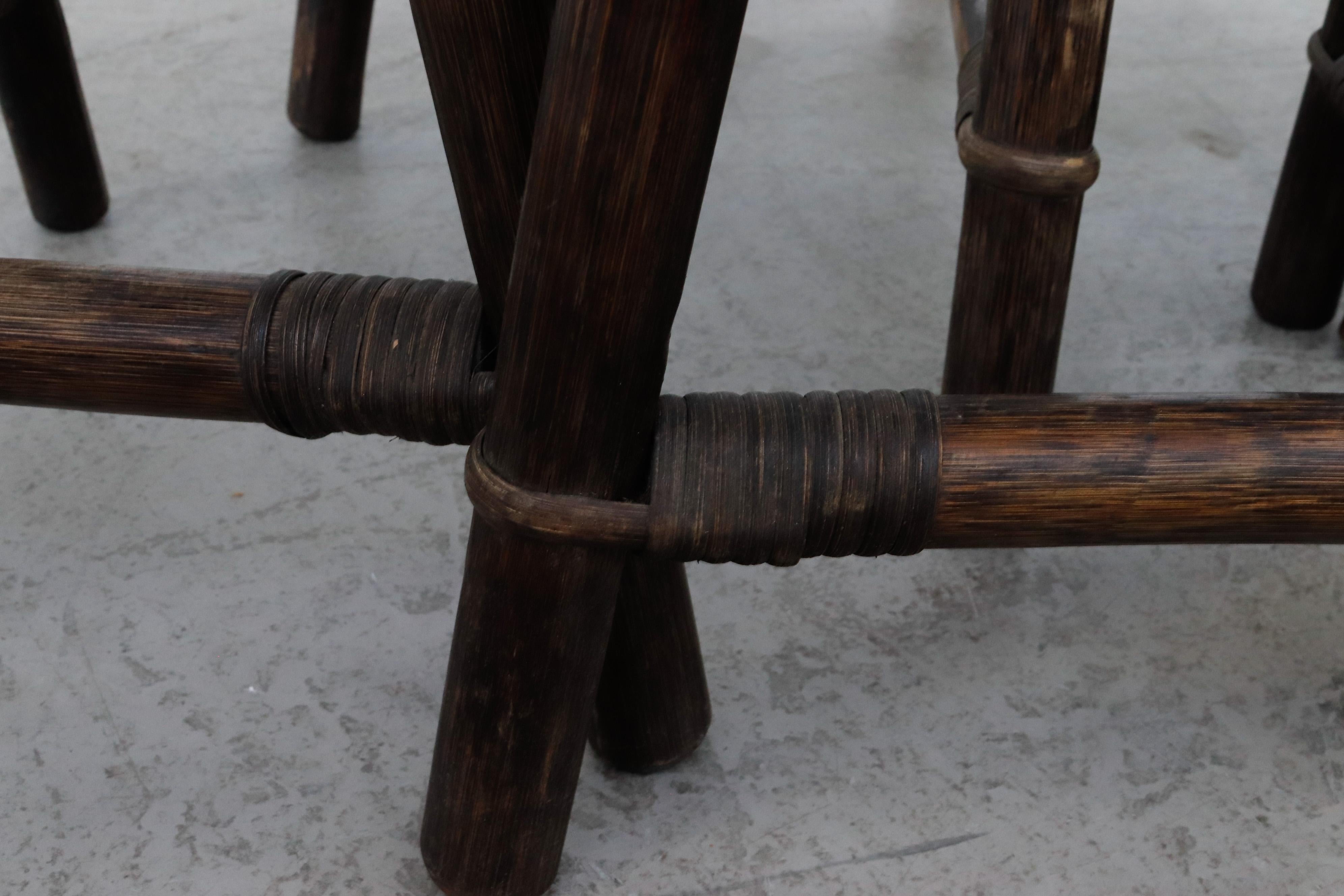 Set of 4 Charlotte Perriand Inspired Dark Brown Bamboo Extra Tall Bar Stools For Sale 4