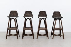 Set of Four Charlotte Perriand Inspired Dark Brown Bamboo Extra Tall Bar Stools