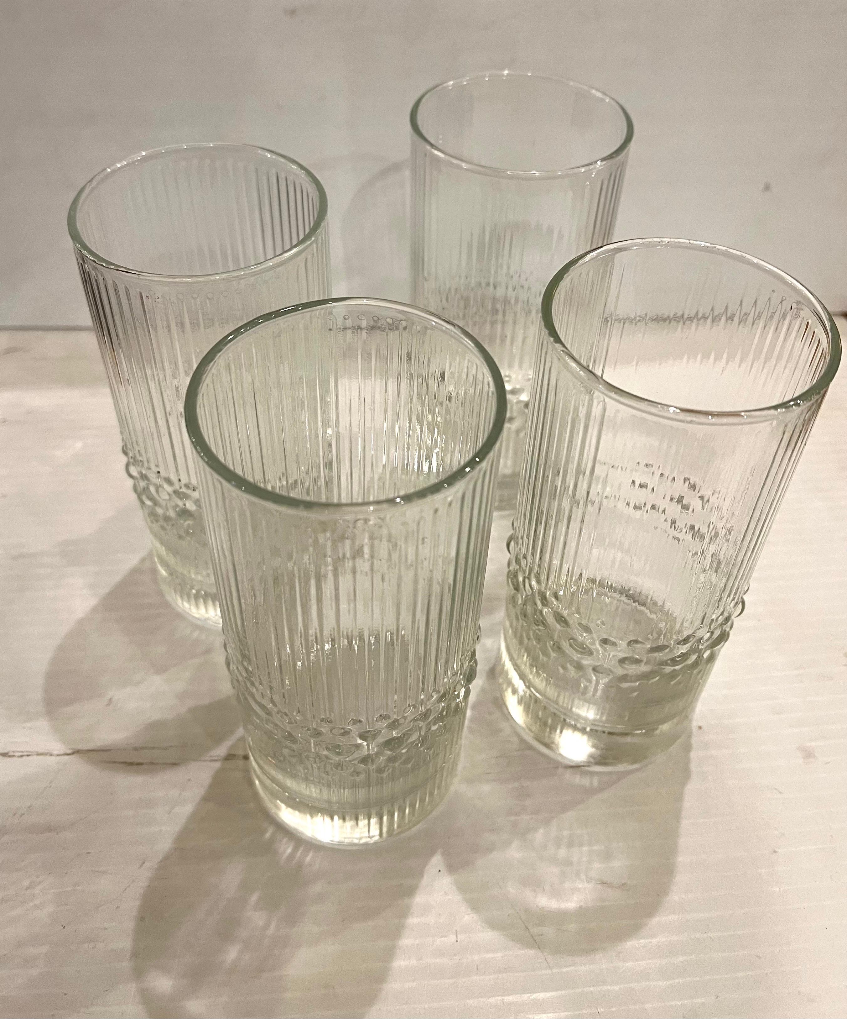 Set of 4 Tall Clear Textured Highball Glasses by Tapio Wirkkala In Excellent Condition In San Diego, CA