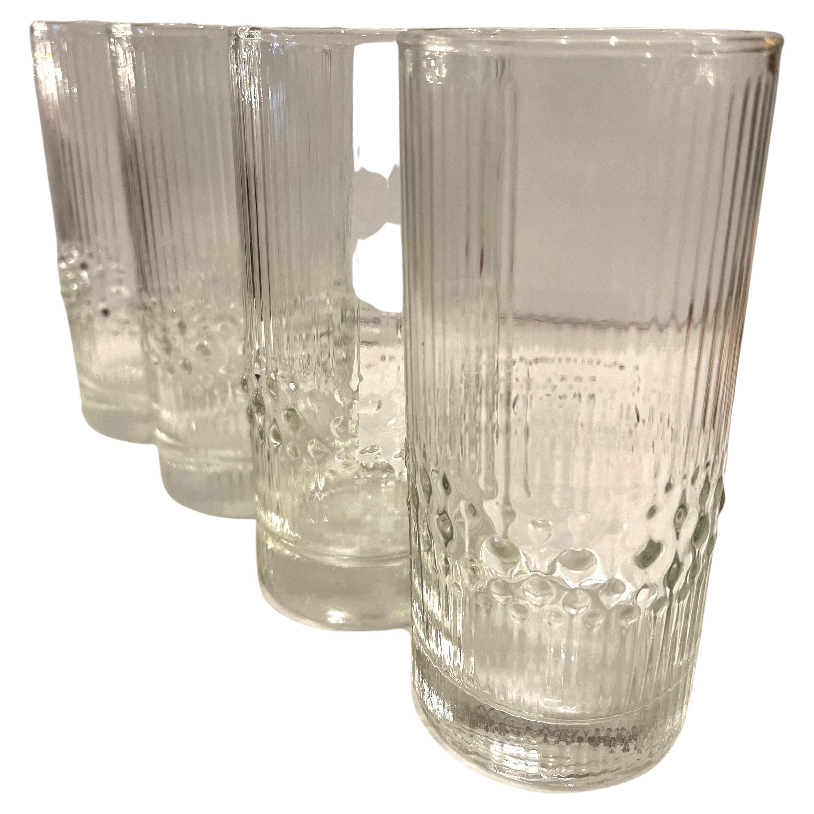 Set of 4 Tall Clear Textured Highball Glasses by Tapio Wirkkala