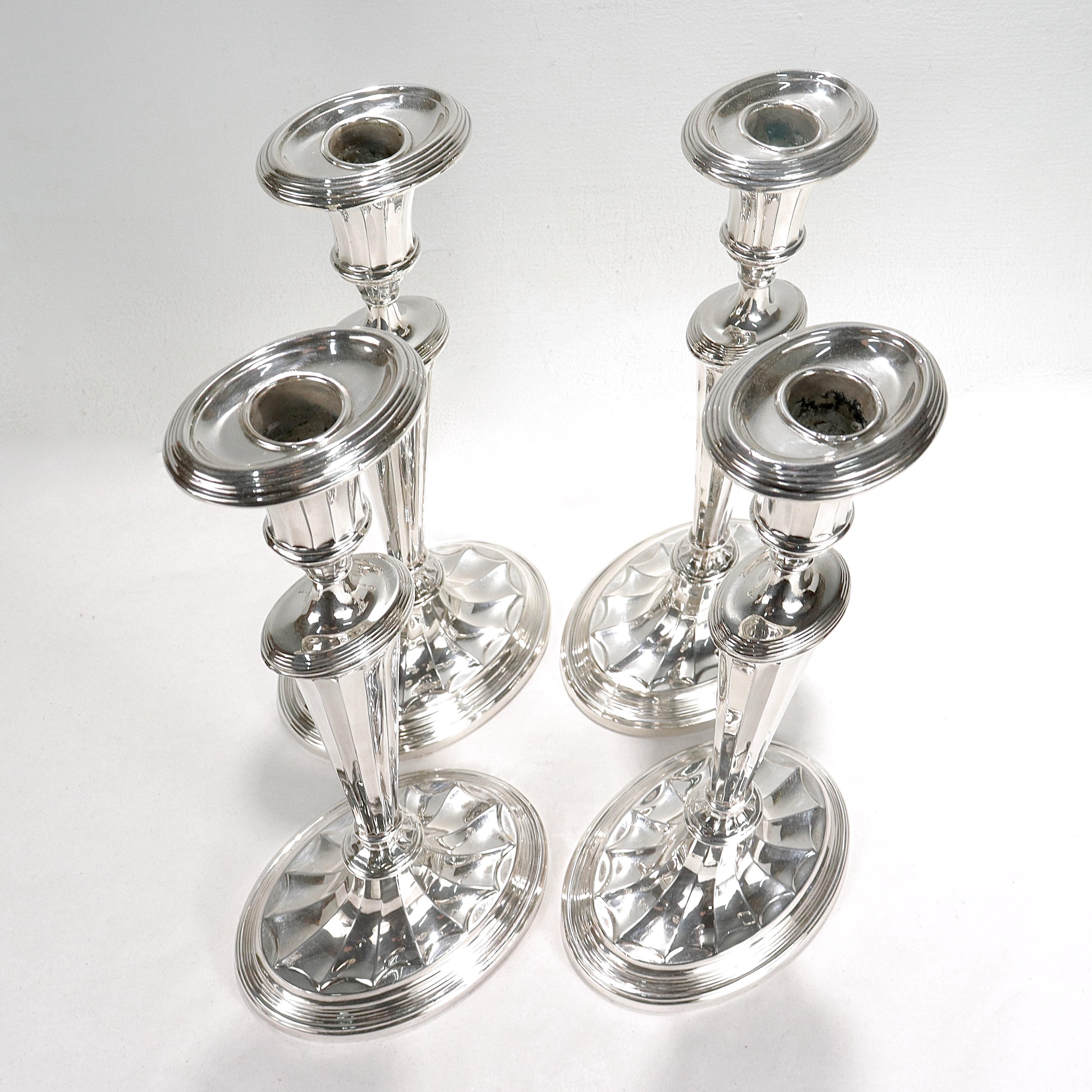 Set of 4 Tall Matched Regency Style Silver Plated Candlesticks For Sale 4