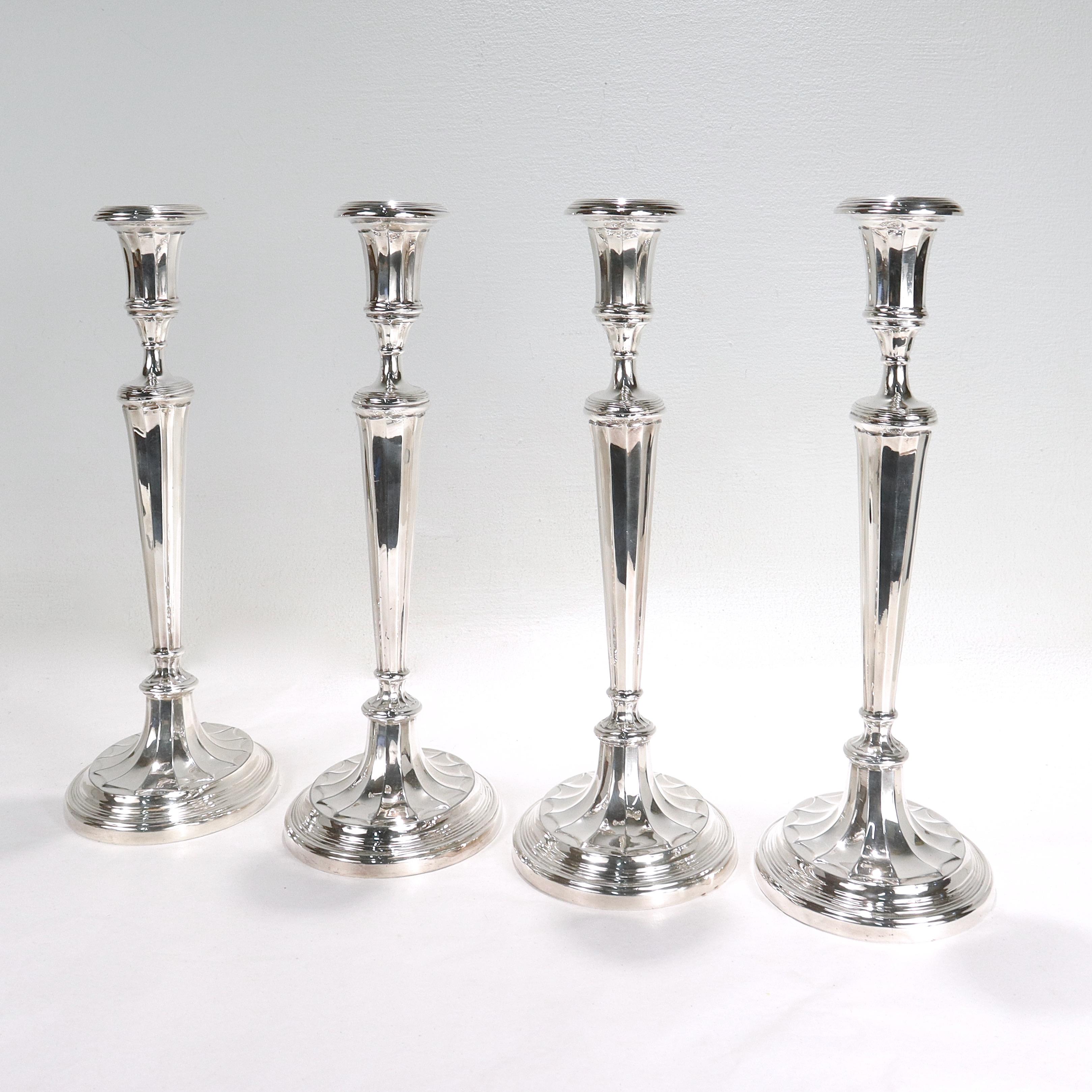 Set of 4 Tall Matched Regency Style Silver Plated Candlesticks In Good Condition For Sale In Philadelphia, PA