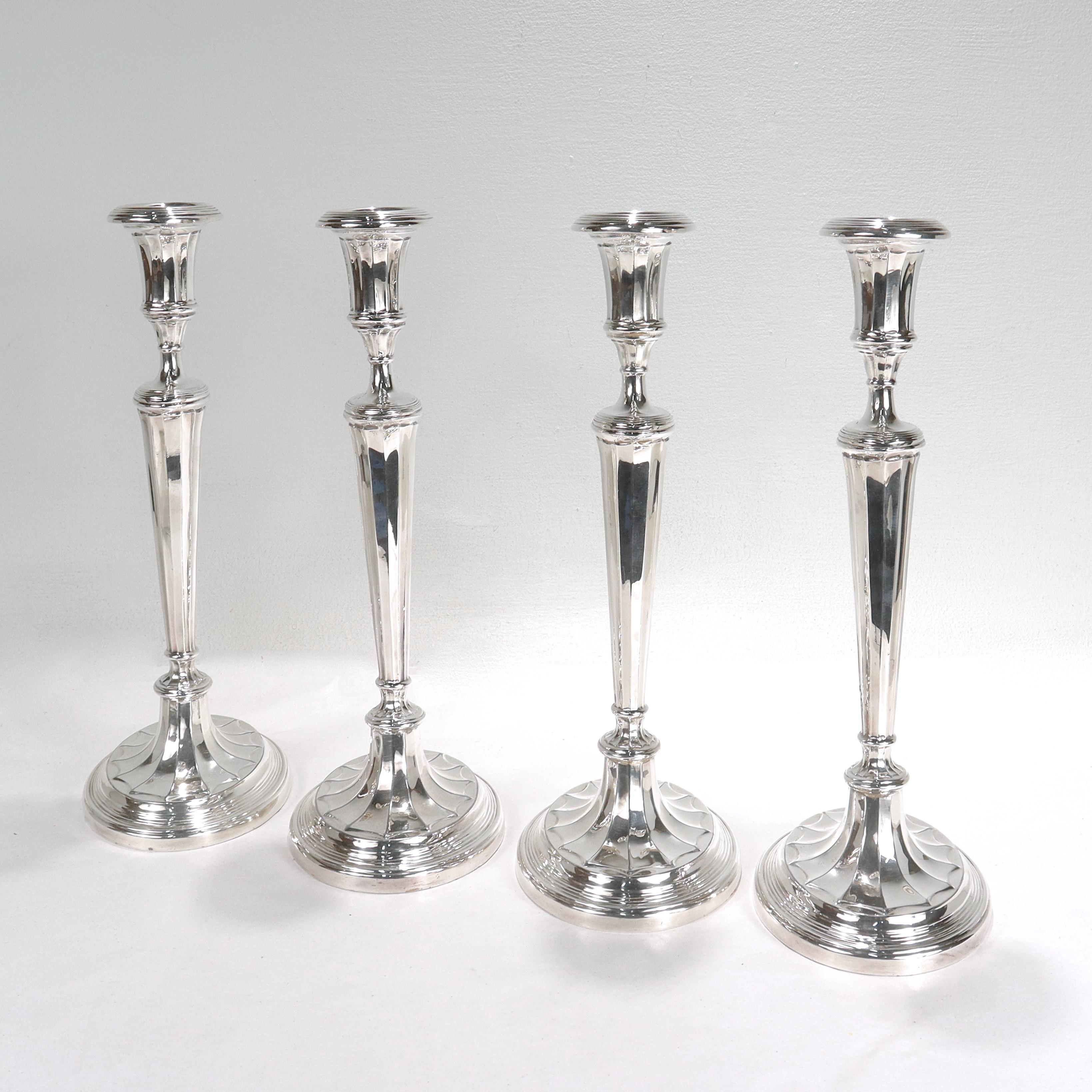 Set of 4 Tall Matched Regency Style Silver Plated Candlesticks For Sale 1