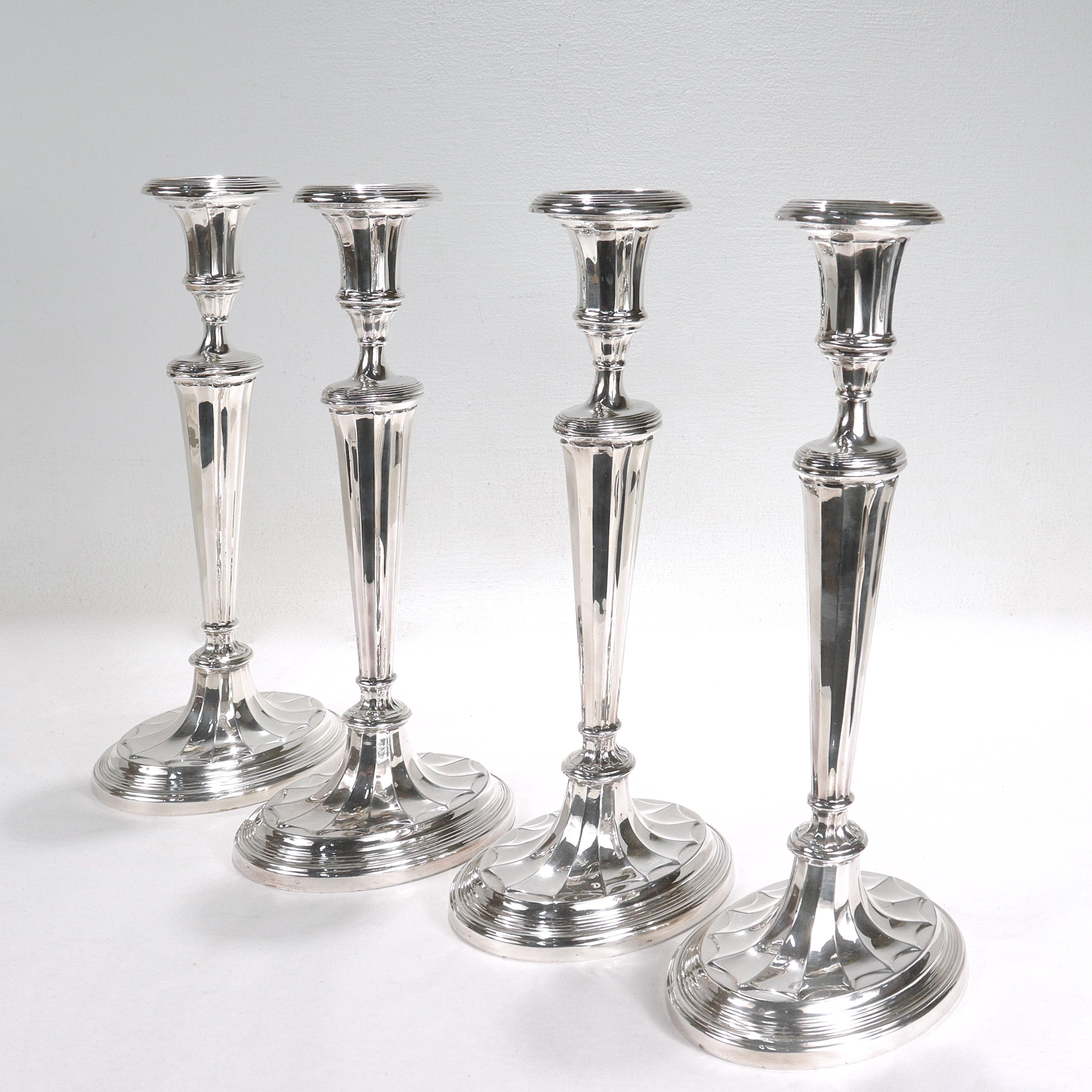 Set of 4 Tall Matched Regency Style Silver Plated Candlesticks For Sale 2