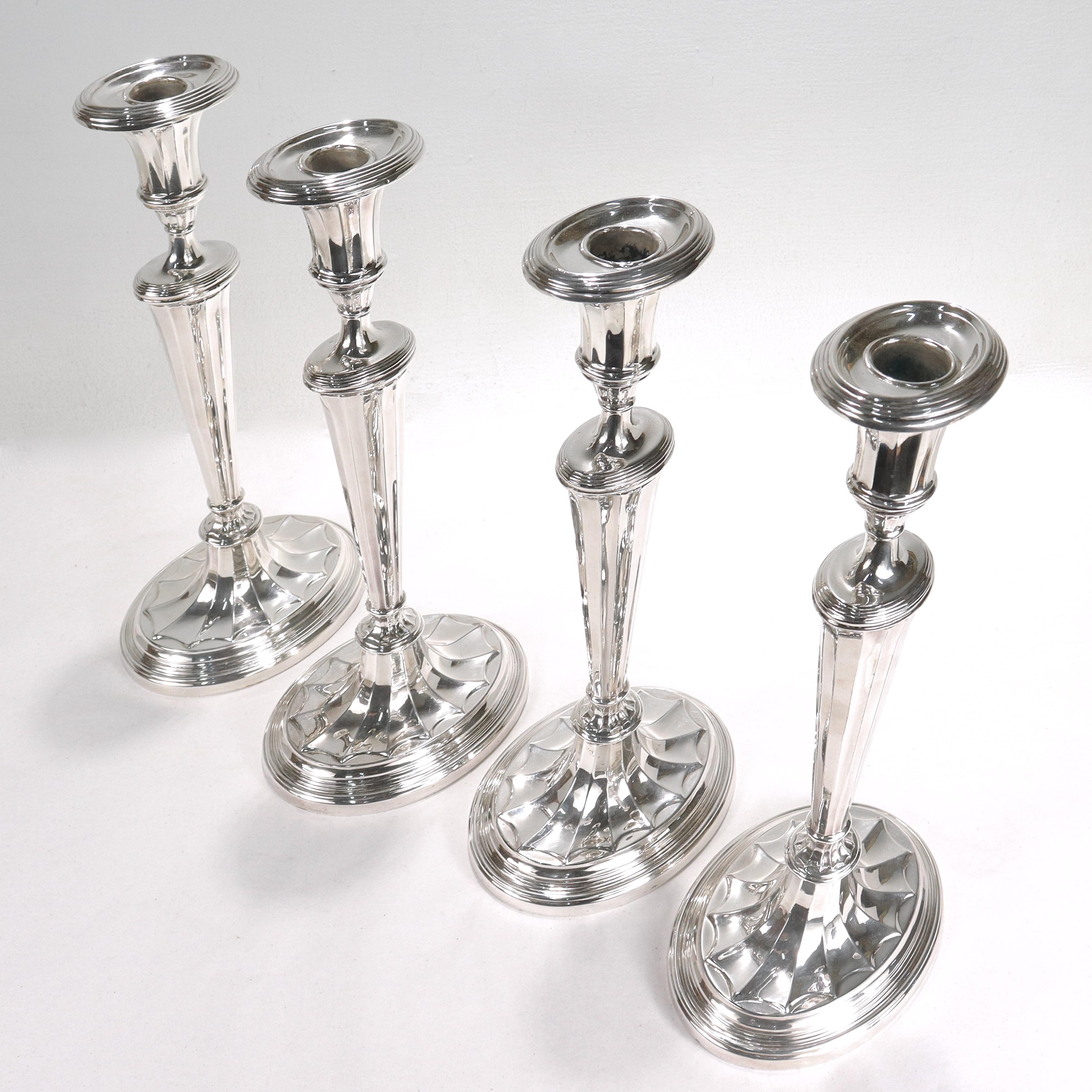 Set of 4 Tall Matched Regency Style Silver Plated Candlesticks For Sale 3