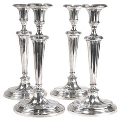 Set of 4 Tall Matched Regency Style Silver Plated Candlesticks