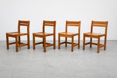 Ensemble de 4 chaises de salle à manger de style Tapiovaara en pin à lattes par Lundia avec cadres cubiques