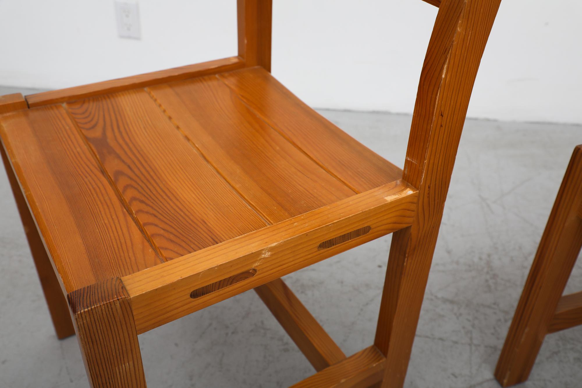 Mid-20th Century Set of 4 Tapiovaara Inspired Slatted Pine Dining Chairs by Lundia w/ Cube Frames For Sale