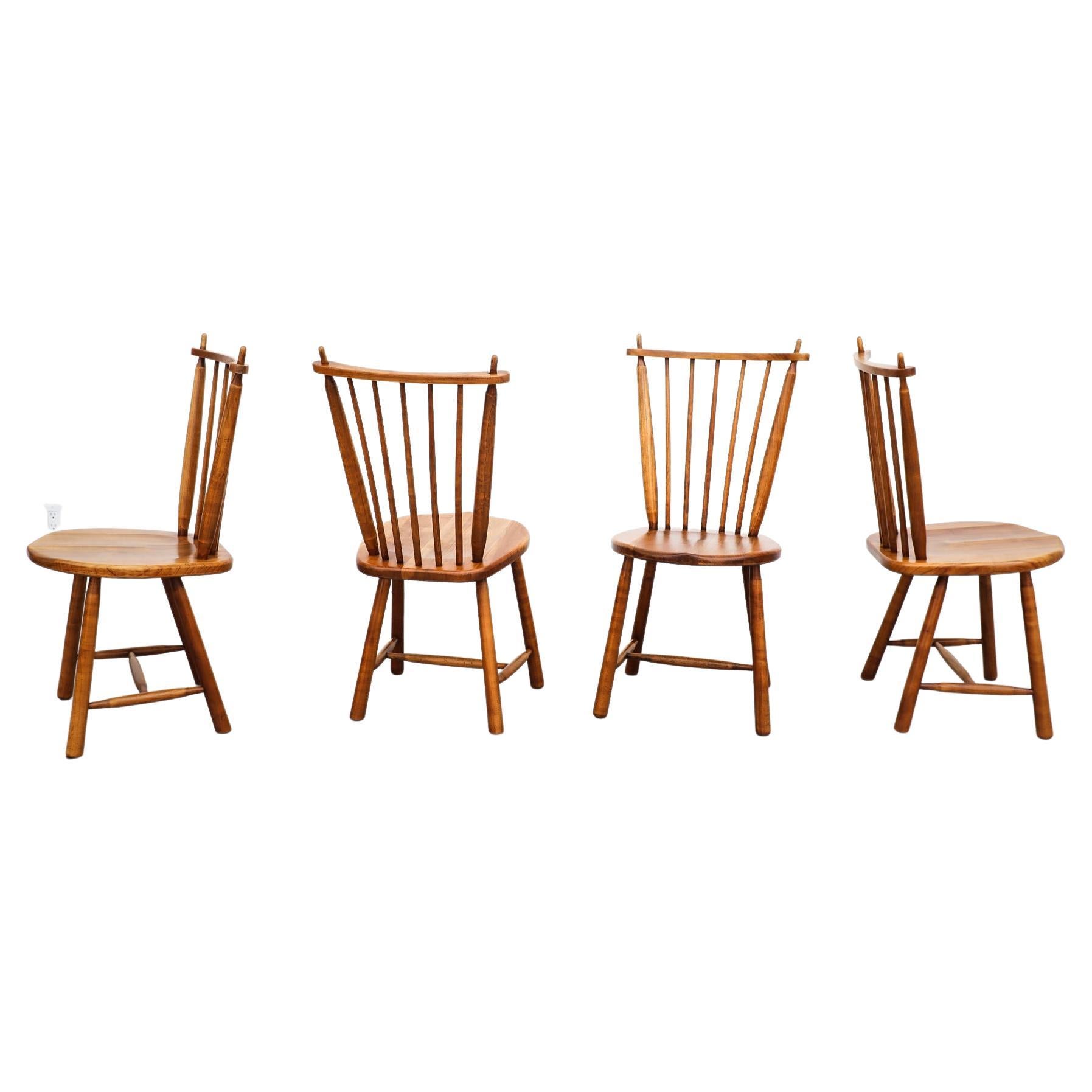 Set of Four Inspired Natural Blonde Spindle Back Chairs For Sale