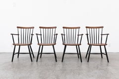 Set of 4 Tapiovaara Style Spindle Back Arm Chairs