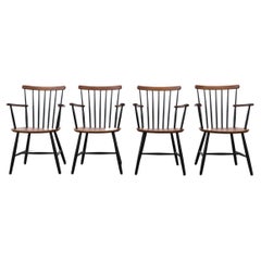 Set of 4 Tapiovaara Style Spindle Back Arm Chairs