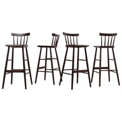 Set of 4 Tapiovaara Style Spindle Back Bar Stools