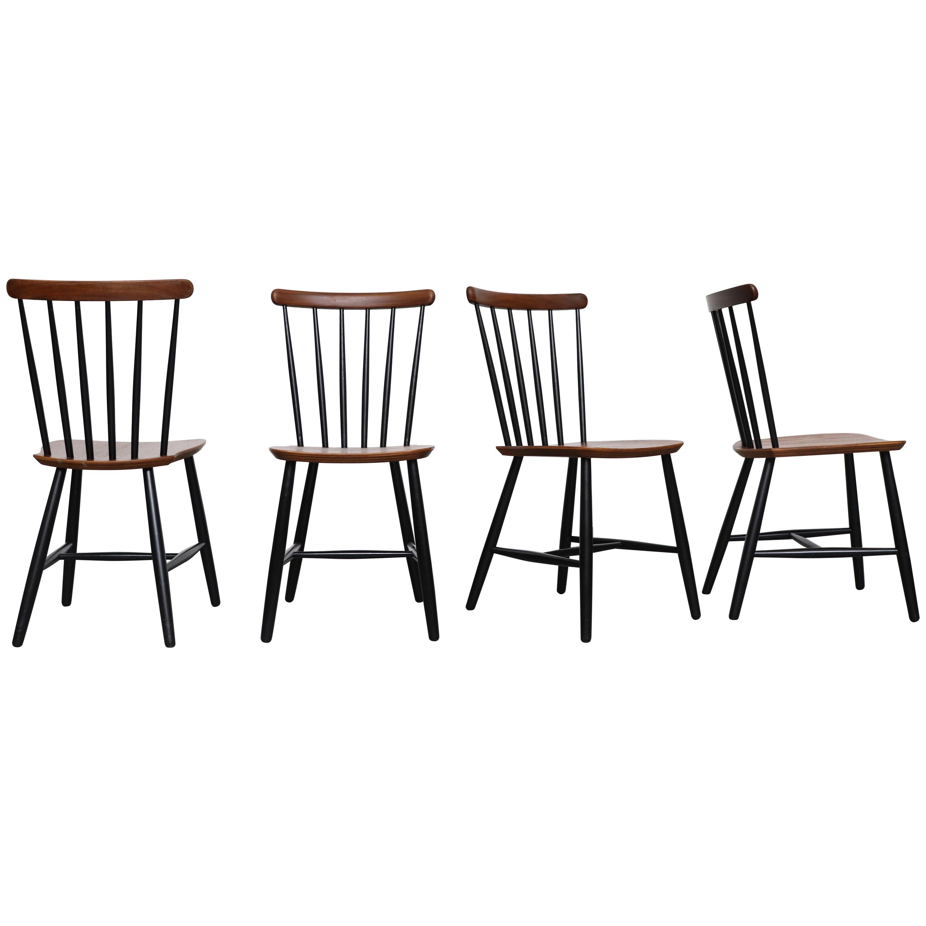 Set of 4 Tapiovaara Style Spindle Back Chairs