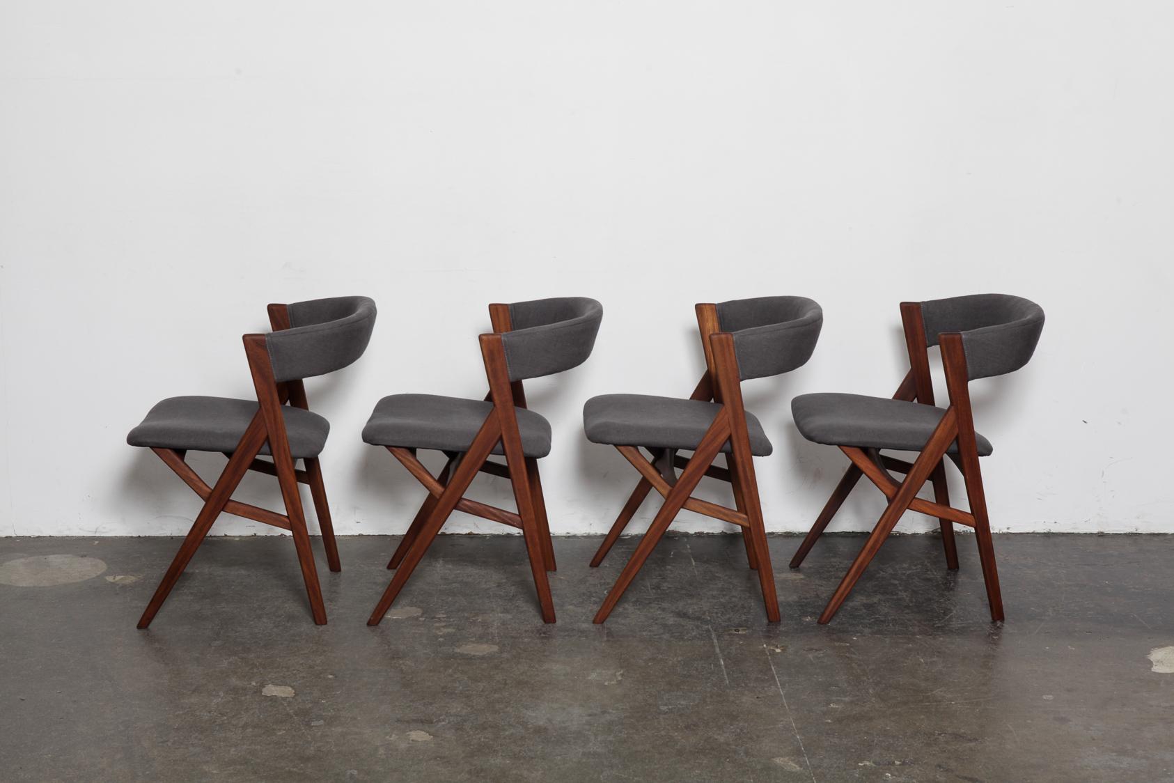 Mid-Century Modern Set of 4 Teak 1950s Curved Back Danish Dining Chairs