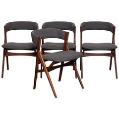 Set of 4 Teak 1950s Curved Back Danish Dining Chairs