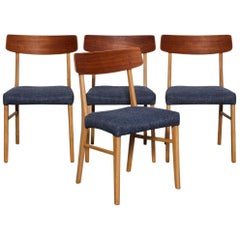 Set of 4 Teak and Beech 1950s Danish Modern Dining Chairs with Navy Seats