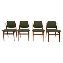 Set of 4 Teak and Green Wool Looped Dining Chairs Mid Century 1960s Danish