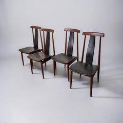 Set of 4 teak and leather dining chairs, Denmark 1960s