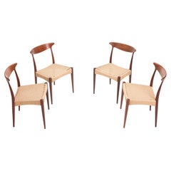 Set of 4 Teak and Papercord Dining Chairs by Arne Hovmand Olsen for Mogens Kold