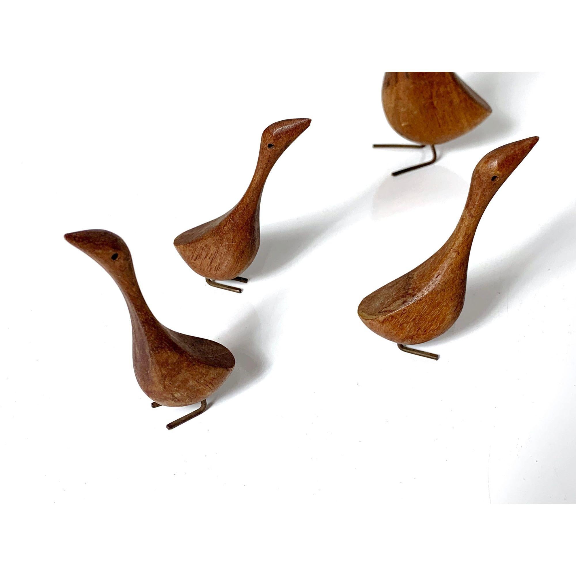 Mid-Century Modern Set of 4 Teak Bird Sculptures in the Style of Jacob Hermann circa 1950s For Sale