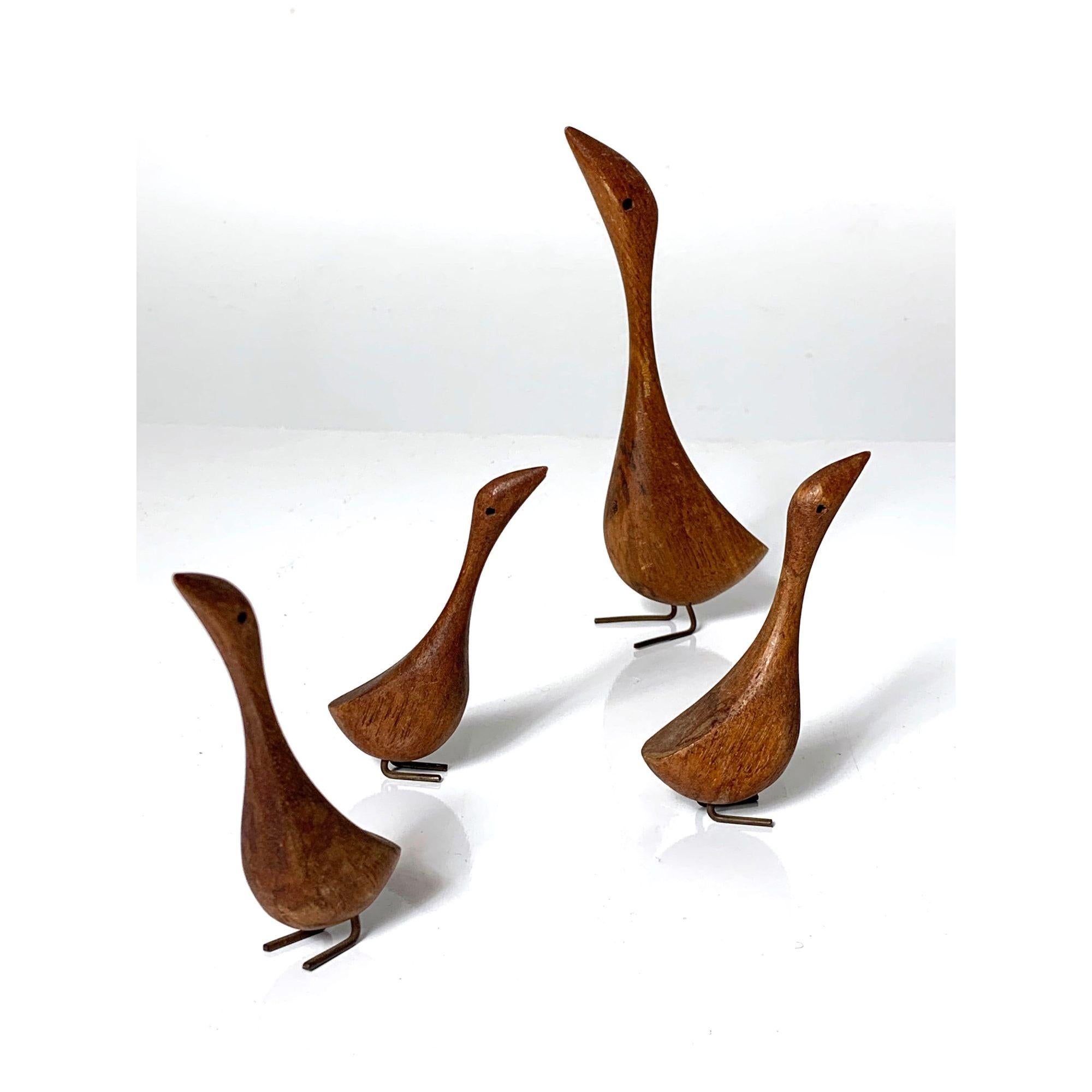 Set of 4 Teak Bird Sculptures in the Style of Jacob Hermann circa 1950s In Good Condition For Sale In Troy, MI