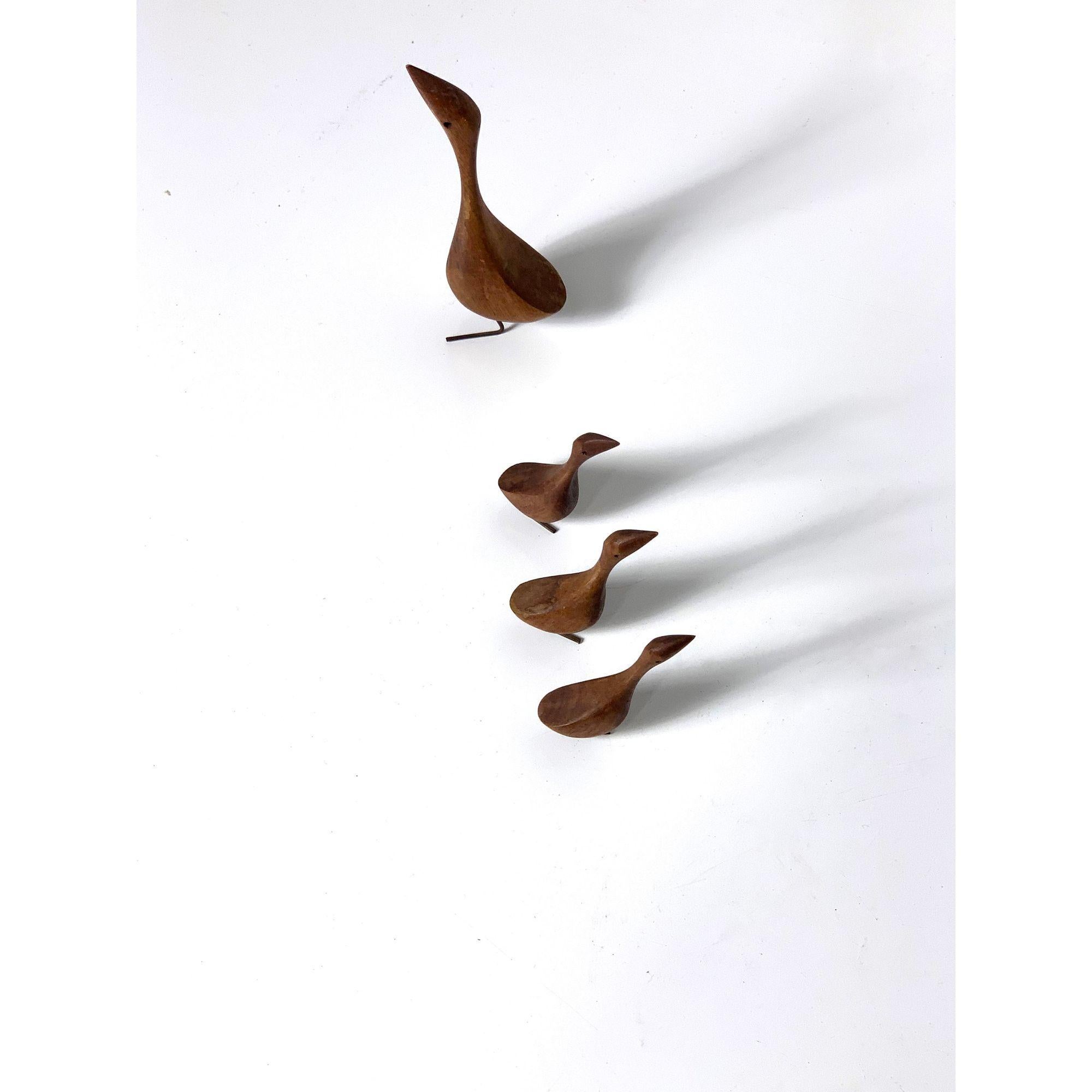 20th Century Set of 4 Teak Bird Sculptures in the Style of Jacob Hermann circa 1950s For Sale