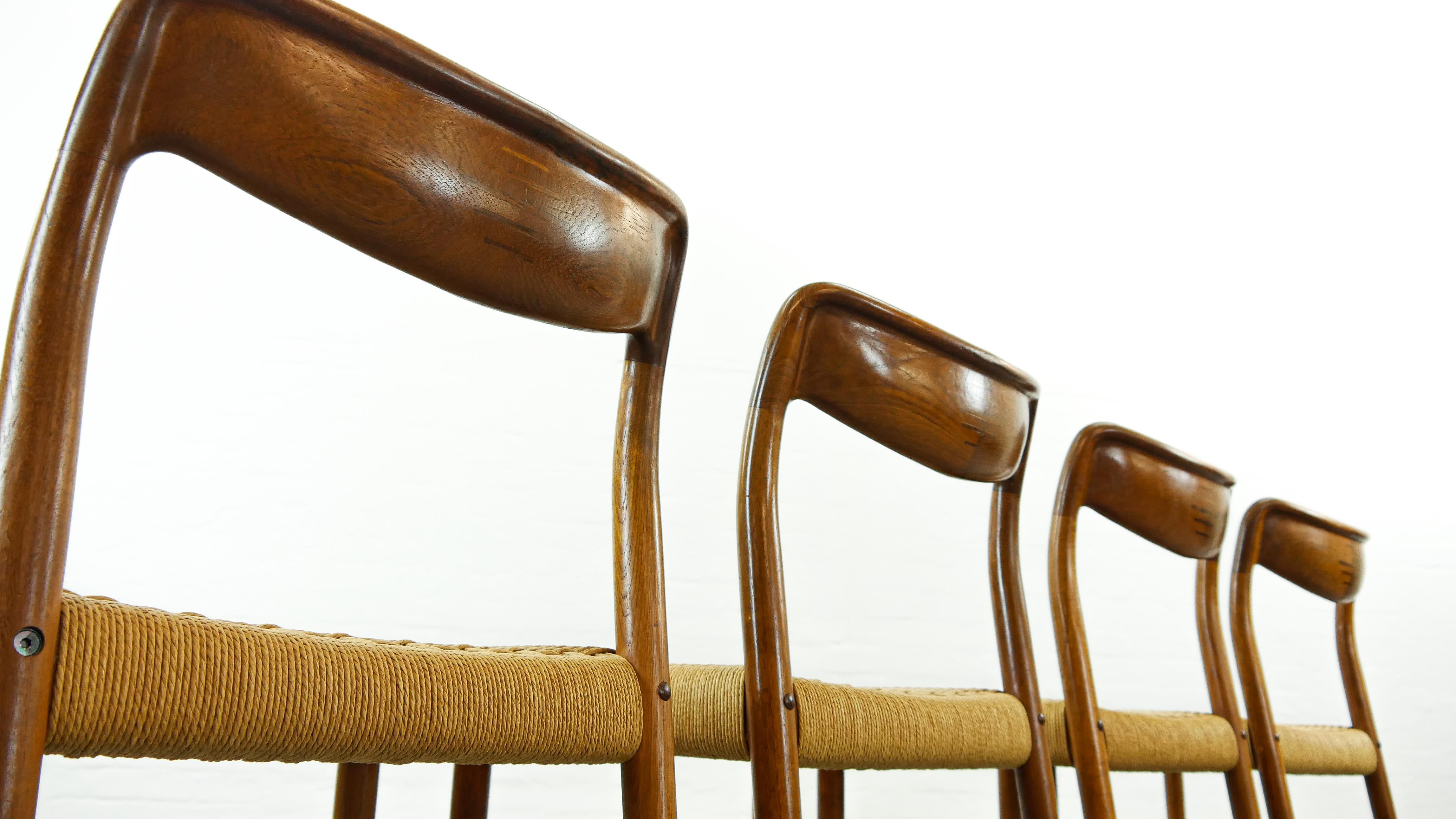 Set of 4 Teak Chairs with Papercord Seat by Johannes Andersen for Uldum, Denmark 4