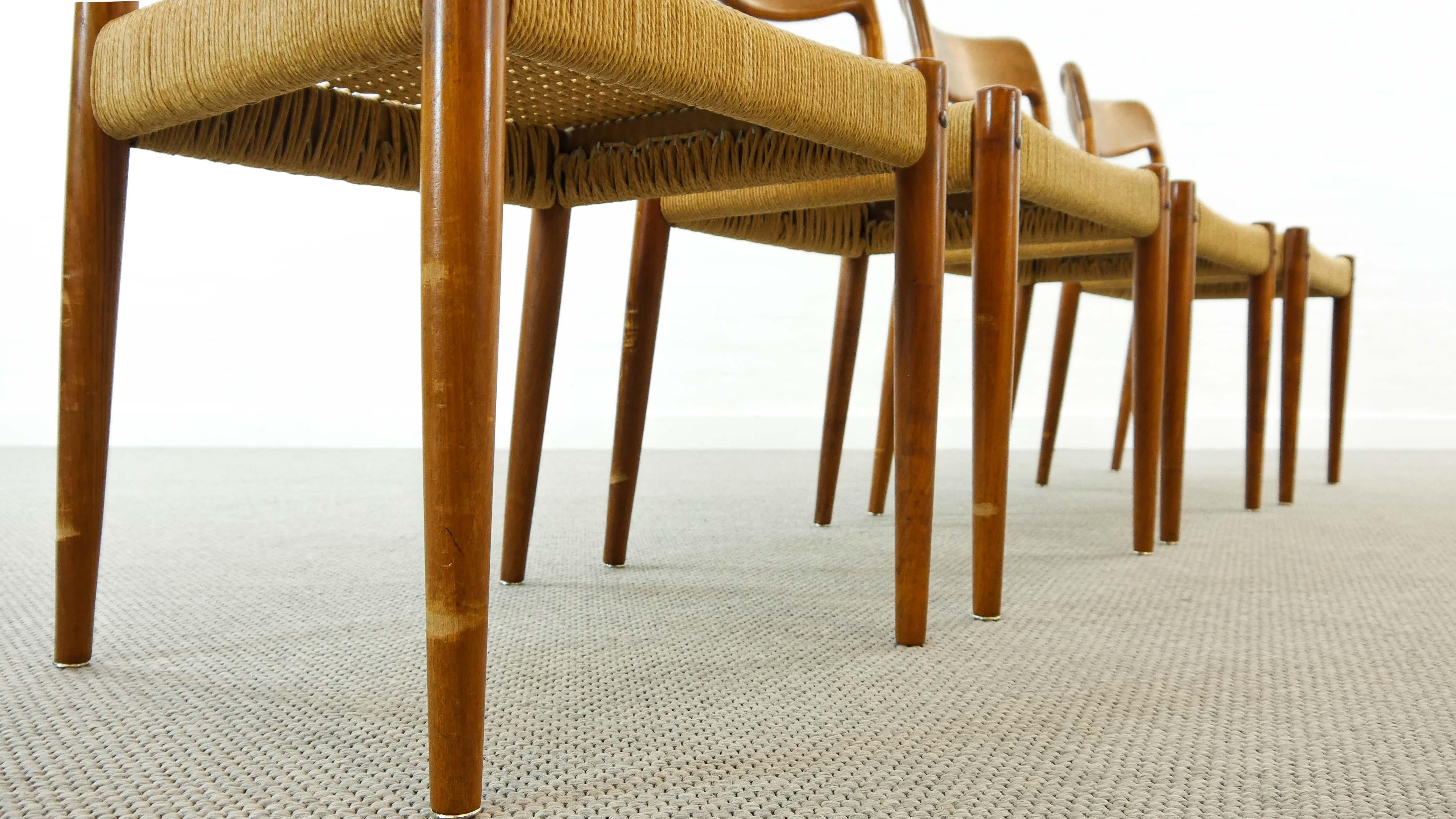 Set of 4 Teak Chairs with Papercord Seat by Johannes Andersen for Uldum, Denmark 6