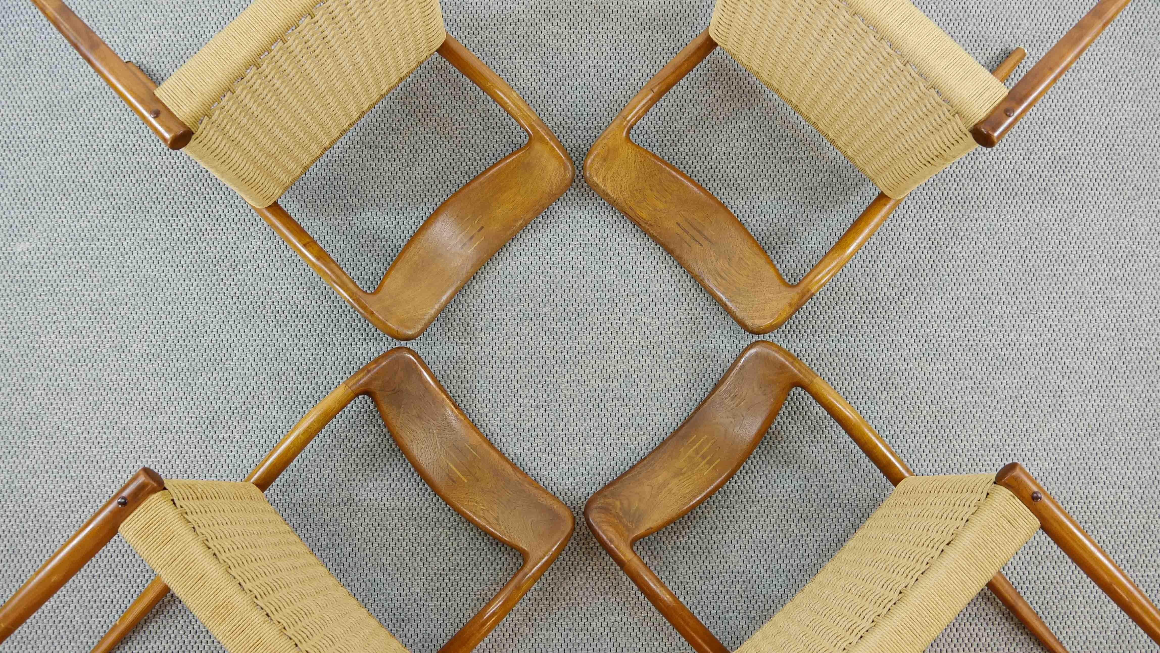 Set of 4 Teak Chairs with Papercord Seat by Johannes Andersen for Uldum, Denmark 1